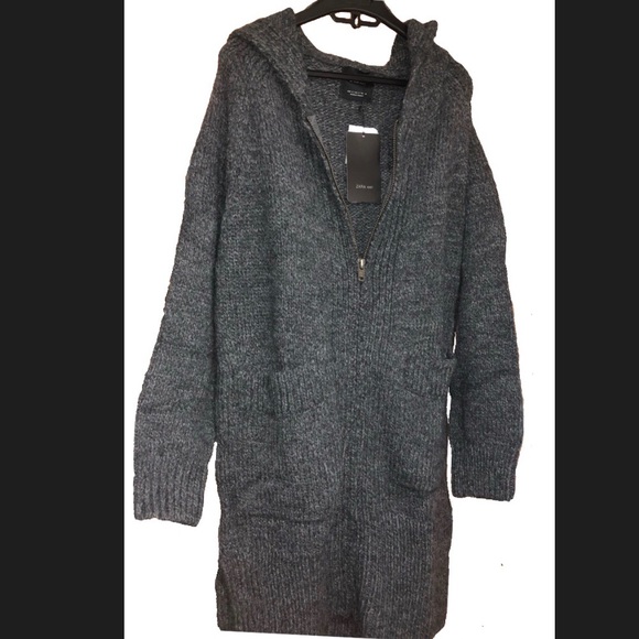 ZARA NEW GRAY KNIT LONG SWEATER HOODED SMALL MED🎀 - Picture 5 of 8